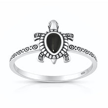 Load image into Gallery viewer, Sterling Silver Oxidized And Polished Turtle Black Agate Stone Ring