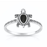 Sterling Silver Oxidized And Polished Turtle Black Agate Stone Ring