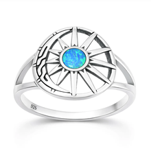 Load image into Gallery viewer, Sterling Silver Oxidized And Polished Sun And Moon Blue Lab Opal Ring