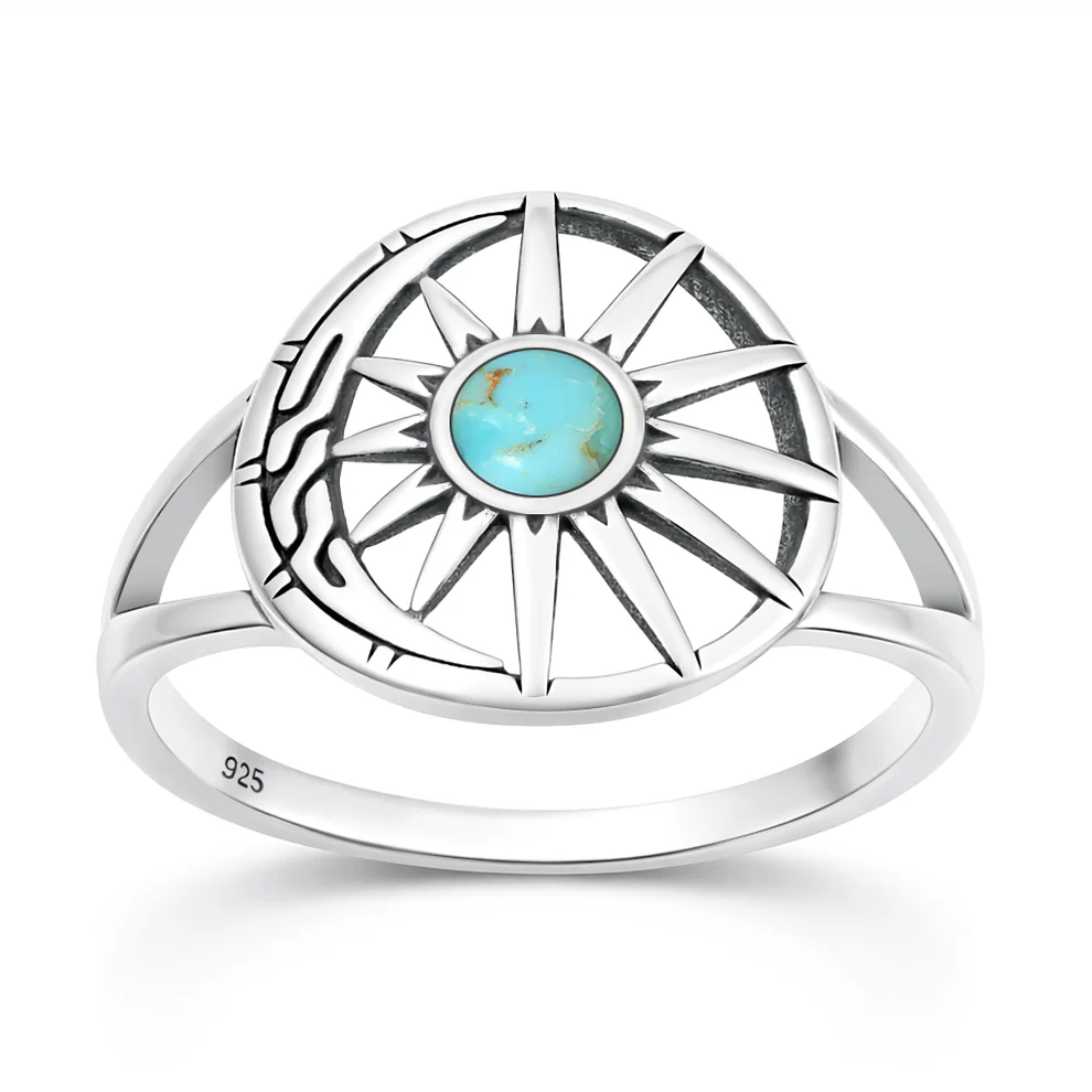 Sterling Silver Oxidized And Rhodium Spider Turquoise Stone Ring