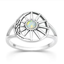 Load image into Gallery viewer, Sterling Silver Oxidized And Polished Sun And Moon White Lab Opal Ring