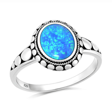 Load image into Gallery viewer, Sterling Silver Oxidized Blue Lab Opal Ring