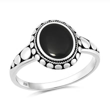 Load image into Gallery viewer, Sterling Silver Oxidized And Polished Oval Black Onyx Stone Ring