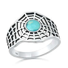 Load image into Gallery viewer, Sterling Silver Oxidized And Polished Spiderweb Genuine Turquoise Stone Ring