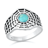 Sterling Silver Oxidized And Polished Spiderweb Genuine Turquoise Stone Ring