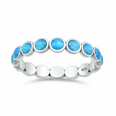 Sterling Silver Oxidized And Polished Eternity Blue Lab Opal Ring