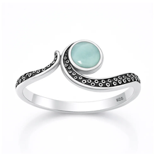 Load image into Gallery viewer, Sterling Silver Oxidized And Polished Tentacle Larimar Stone Ring