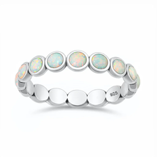 Load image into Gallery viewer, Sterling Silver Oxidized And Polished Eternity White Lab Opal Ring