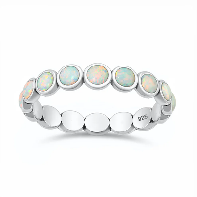 Sterling Silver Oxidized And Polished Eternity White Lab Opal Ring
