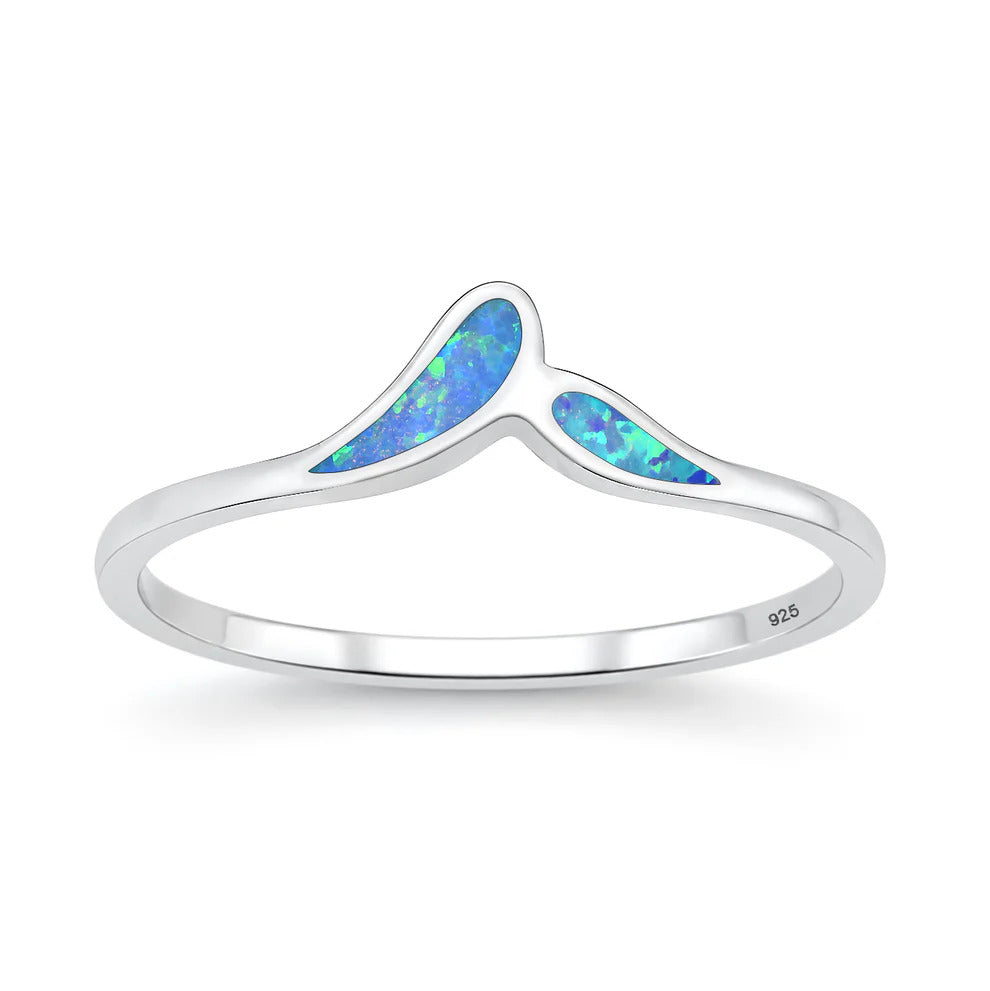 Sterling Silver Rhodium Plated Blue Lab Opal Ring