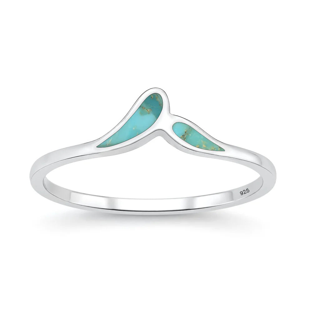 Sterling Silver Rhodium Plated 5.6mm Turquoise Stone Ring
