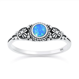Sterling Silver Oxidized And Polished Floral Blue Lab Opal Ring