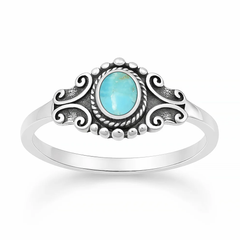 Sterling Silver Oxidized And Polished Scroll Turquoise Stone Ring