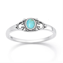 Load image into Gallery viewer, Sterling Silver Oxidized And Polished Filigree Turquoise Stone Ring