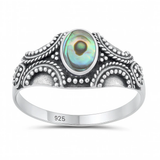 Sterling Silver Oxidized And Polished Bali Style Abalone Shell Ring