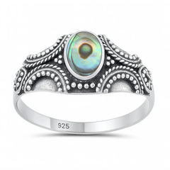 Sterling Silver Oxidized And Polished Bali Style Abalone Shell Ring