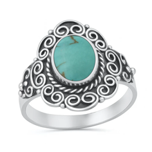 Load image into Gallery viewer, Sterling Silver Oxidized And Polished 17.3mm Bali Style Genuine Turquoise Stone Ring