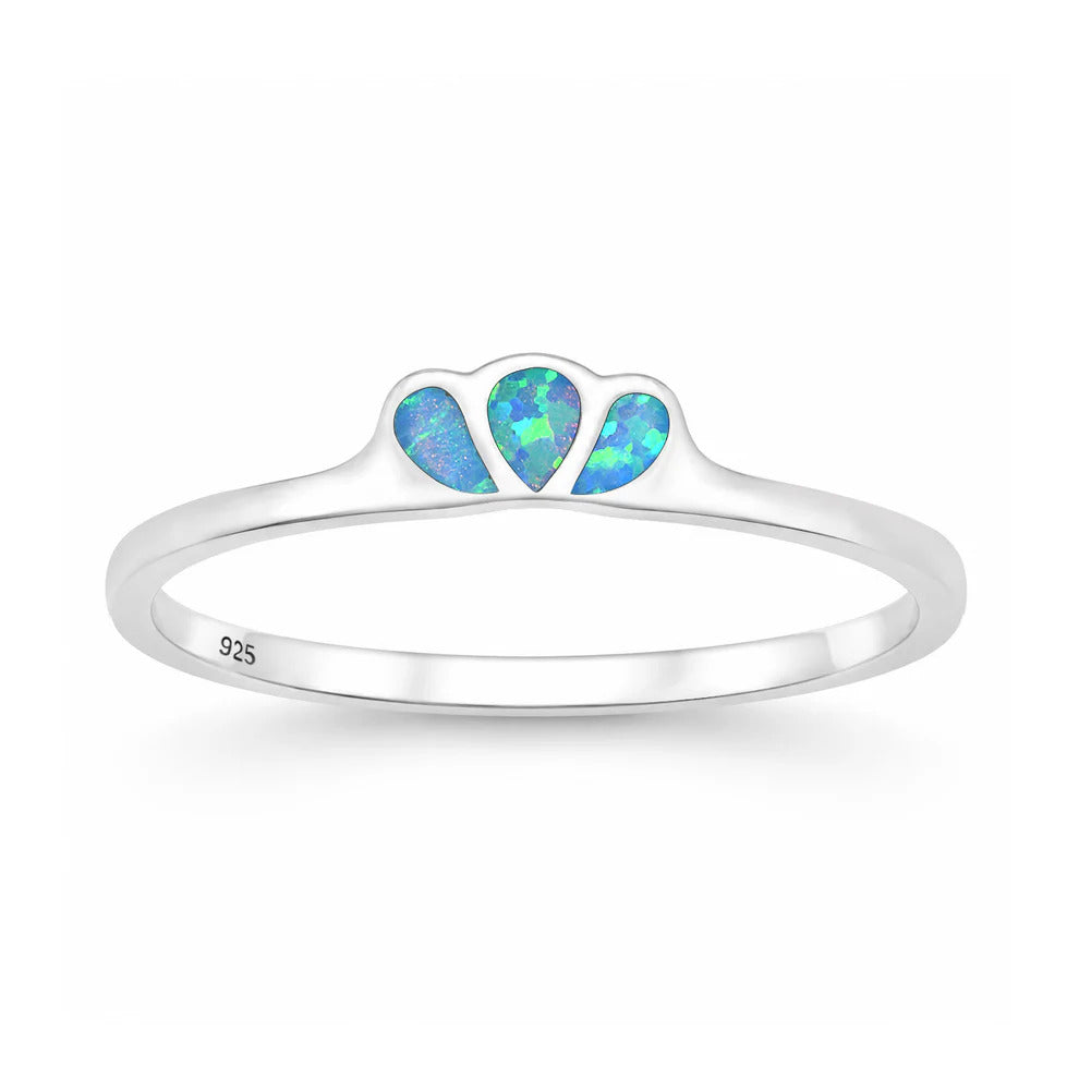 Sterling Silver Polished Triple Tear Drop Blue Lab Opal Ring
