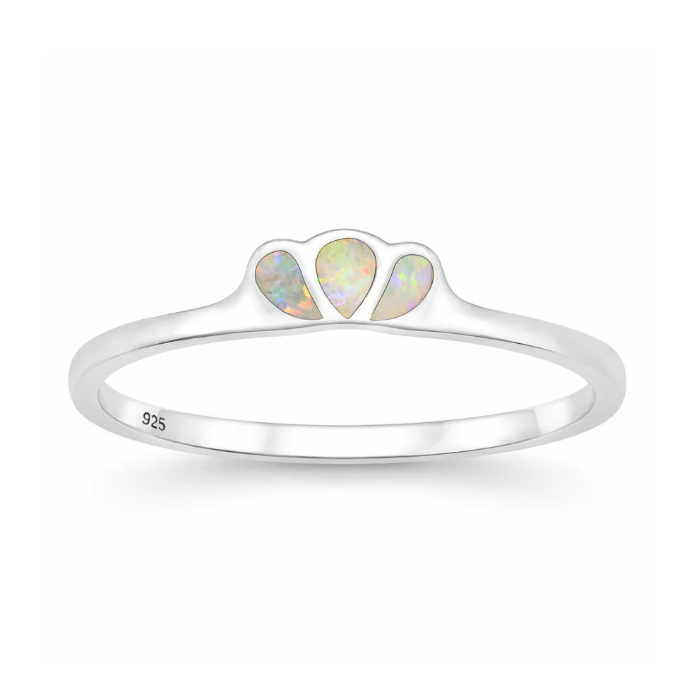 Sterling Silver Polished Triple Tear Drop White Lab Opal Ring
