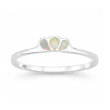 Sterling Silver Polished Triple Tear Drop White Lab Opal Ring