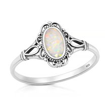 Load image into Gallery viewer, Sterling Silver Oxidized And Polished Vintage Style Filigree White Lab Opal Ring