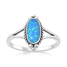 Load image into Gallery viewer, Sterling Silver Oxidized And Polished Blue Lab Opal Oval Ring