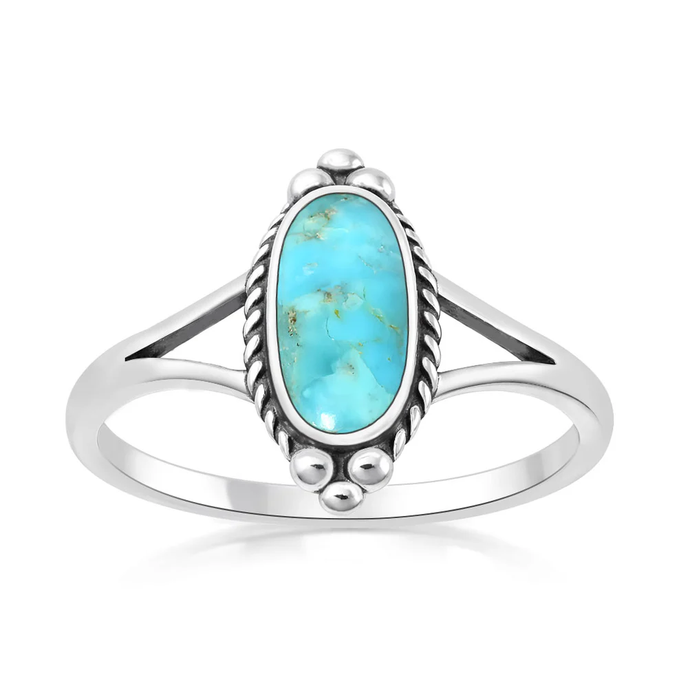 Sterling Silver Oxidized And Polished Turquoise Stone Oval Ring
