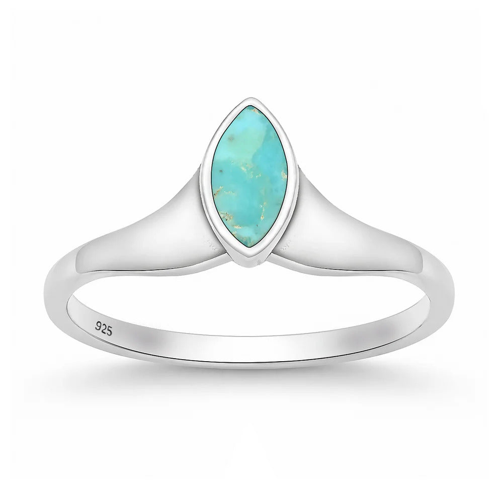 Sterling Silver Oxidized And Polished Marquise Turquoise Stone Ring