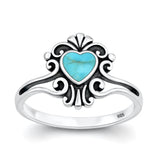 Sterling Silver Oxidized And Polished Heart Filigree Turquoise Stone Ring