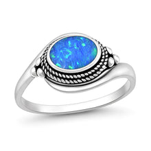 Load image into Gallery viewer, Sterling Silver Oxidized And Polished Blue Lab Opal Ring