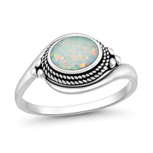 Load image into Gallery viewer, Sterling Silver Oxidized And Polished White Lab Opal Ring