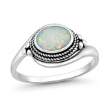Sterling Silver Oxidized And Polished White Lab Opal Ring