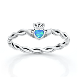 Sterling Silver Oxidized And Polished Claddagh Blue Lab Opal Ring