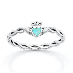 Sterling Silver Oxidized And Polished Claddagh Turquoise Stone Ring