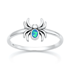 Sterling Silver Oxidized And Polished Spider Blue Lab Opal Ring