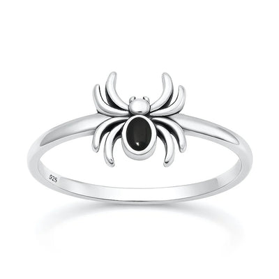 Sterling Silver Oxidized And Polished Spider Black Agate Stone Ring