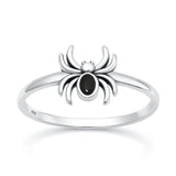Sterling Silver Oxidized And Polished Spider Black Agate Stone Ring