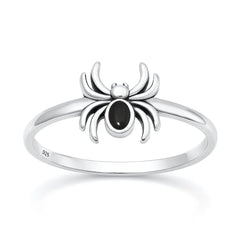 Sterling Silver Oxidized And Polished Spider Black Agate Stone Ring