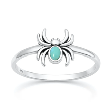 Load image into Gallery viewer, Sterling Silver Oxidized And Rhodium Spider Turquoise Stone Ring