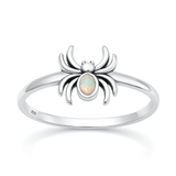 Sterling Silver Oxidized And Polished Spider White Lab Opal Ring