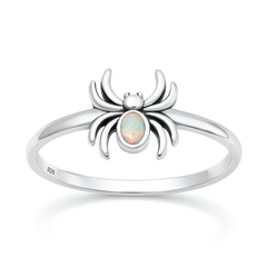 Sterling Silver Oxidized And Polished Spider White Lab Opal Ring