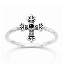 Load image into Gallery viewer, Sterling Silver Oxidized And Polished Medieval Cross Black Onyx Stone Ring
