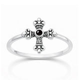 Sterling Silver Oxidized And Polished Medieval Cross Black Onyx Stone Ring