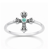 Sterling Silver Oxidized And Polished Cross Genuine Turquoise Stone Ring