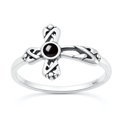 Sterling Silver Oxidized And Polished Floral Filigree Turquoise Stone Ring