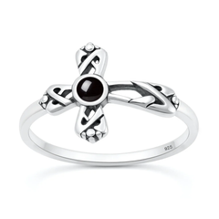 Sterling Silver Oxidized And Polished Floral Filigree Turquoise Stone Ring