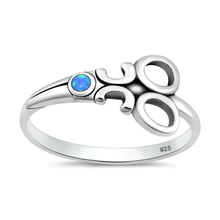 Load image into Gallery viewer, Sterling Silver Oxidized And Polished Scissors Blue Lab Opal Ring
