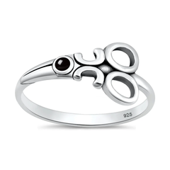 Sterling Silver Oxidized And Polished Scissors Black Onyx Stone Ring