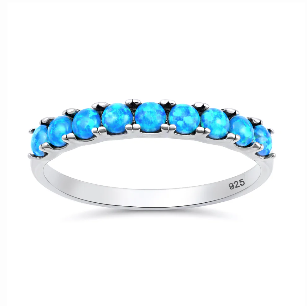 Sterling Silver Oxidized and Polished Blue Lab Opal Ring