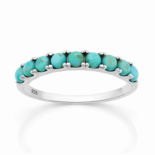 Load image into Gallery viewer, Sterling Silver Rhodium Plated Half Eternity Band Turquoise Stone Ring